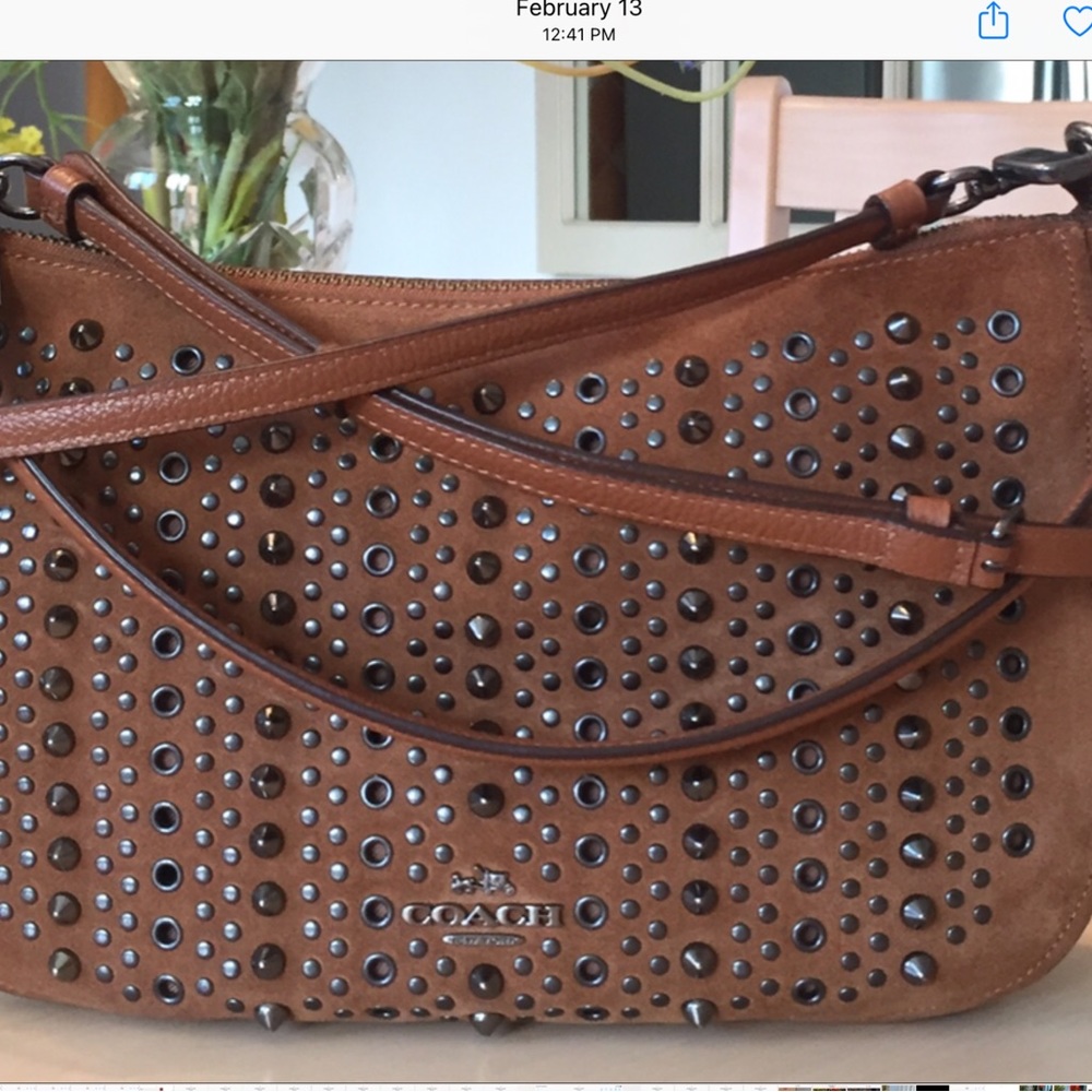 SOLD 🌺 Coach Chelsea Suede Saddle Brown Studded Shoulder/Crossbody Bag
